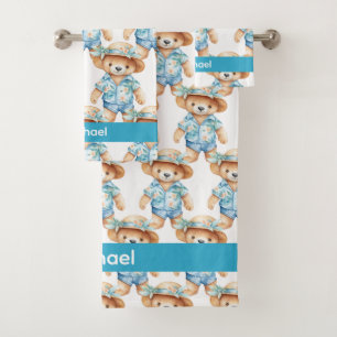 Individuelle Name Blue Teddy Bear Boy's Bath Handt Badhandtuch Set