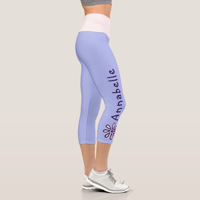 Individuelle Name - Blume Doodle - Solid Periwinkl Capri Leggings (Rechts)