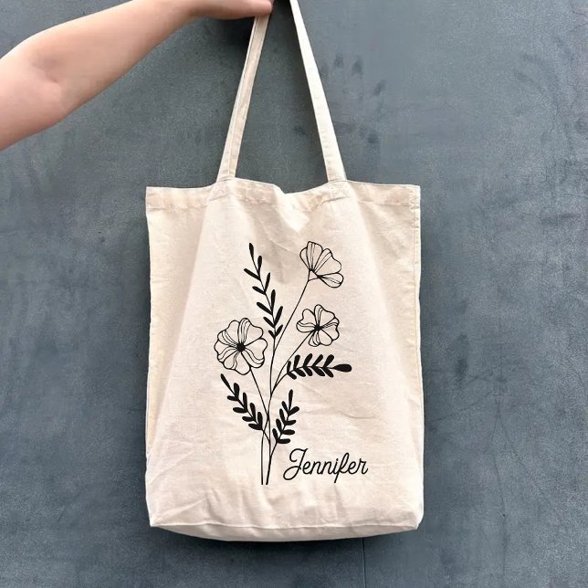 Individuelle Name Blume Tasche für Mama, Oma & Fre (personalized tote bag, bridesmaid gift, bridesmaid proposal tote, baby shower gift, bridal shower)