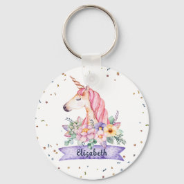 Individuelle Name Blume Unicorn Schlüsselanhänger