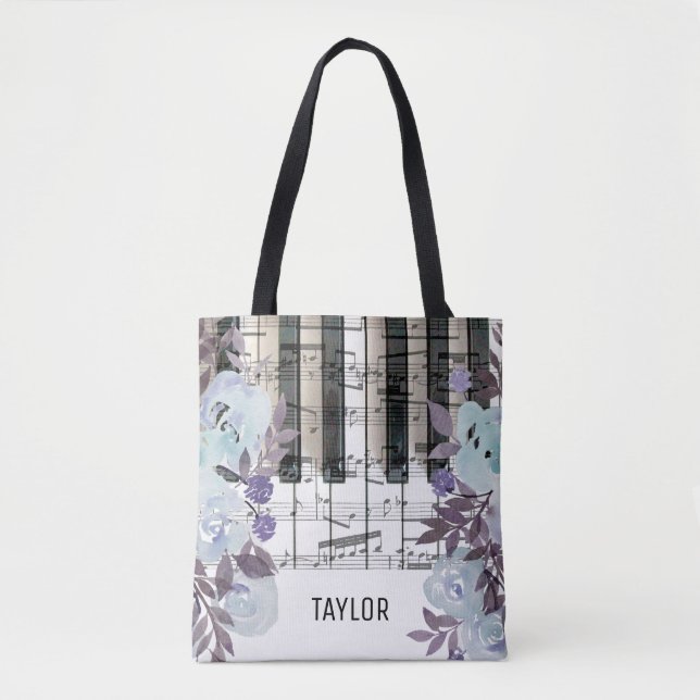 individuelle Name Blumen Musiknoten Piano Tasche (Vorderseite)