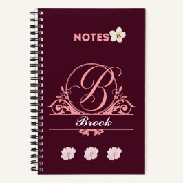 Individuelle Name Blumendesign in Burgund Notizbuch