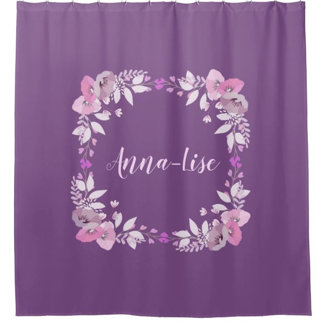 Individuelle Name Blumenkranz Lila Duschvorhang (Vorderseite)
