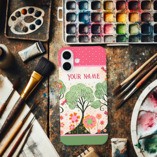 Individuelle Name Blumenrosa Baum Grüne Inspirivit iPhone 16 Plus Hülle