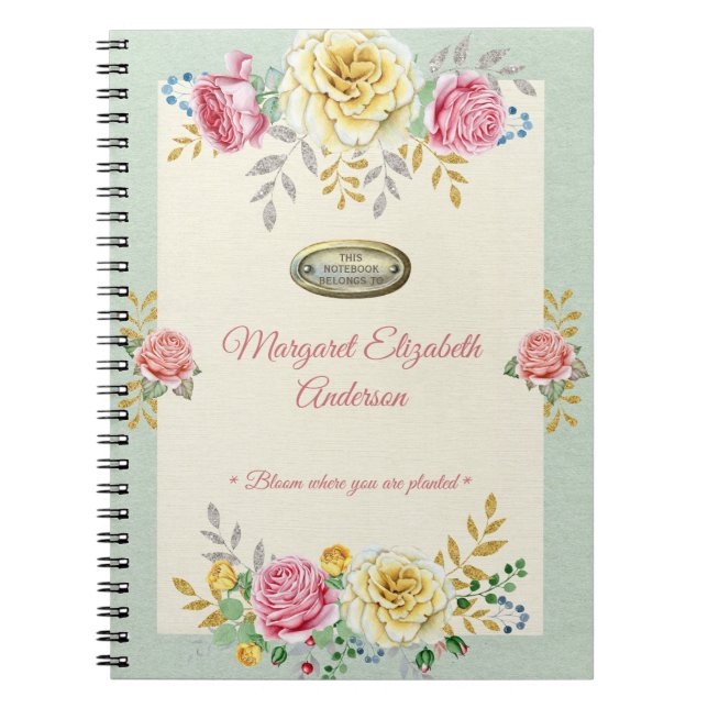 Individuelle Name Blumenzettel Rose Notizblock (Vorderseite)
