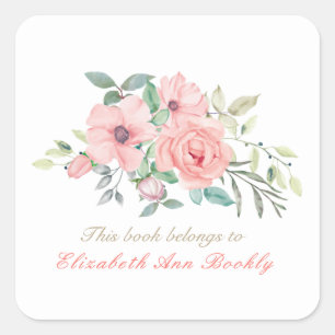 Individuelle Name Blush Wasserfarben Buchzeichen Quadratischer Aufkleber