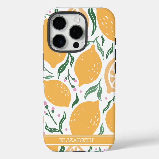 Individuelle Name Boho Hand Drawn Lemon iPhone 16 Pro Hülle (Rückseite)