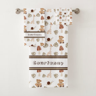 Individuelle Name Boho Woodland Jungle Tiermuster Badhandtuch Set
