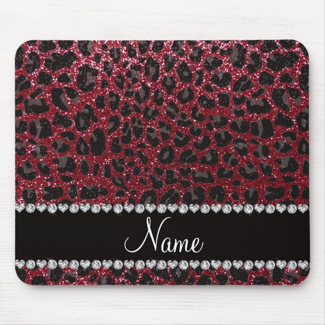 Individuelle Name bordeauxrot Glitzer Leopardendru Mousepad (Vorne)