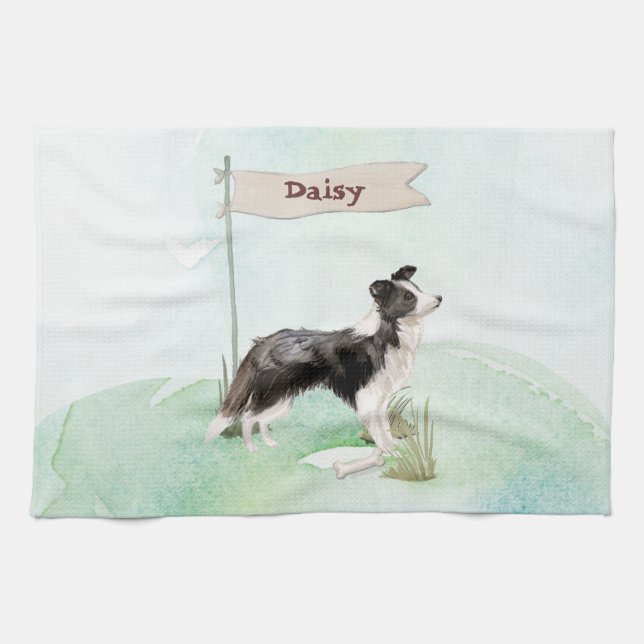 Individuelle Name Border Collie Pet Hund Geschirrtuch (Horizontal)