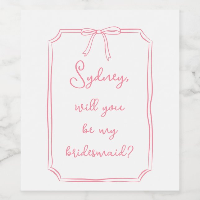 Individuelle Name Bow Pink Bridesmaid Vorschlag Weinetikett (Einzelnes Label)