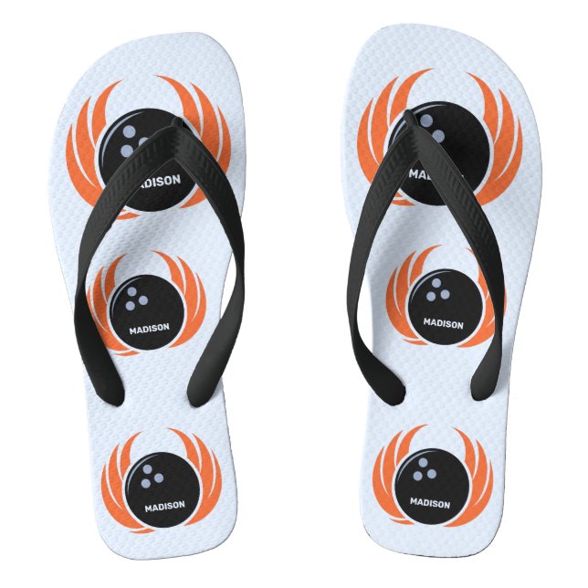 Individuelle Name Bowling Ball mit Flamme Flip Flops (Fußbett)