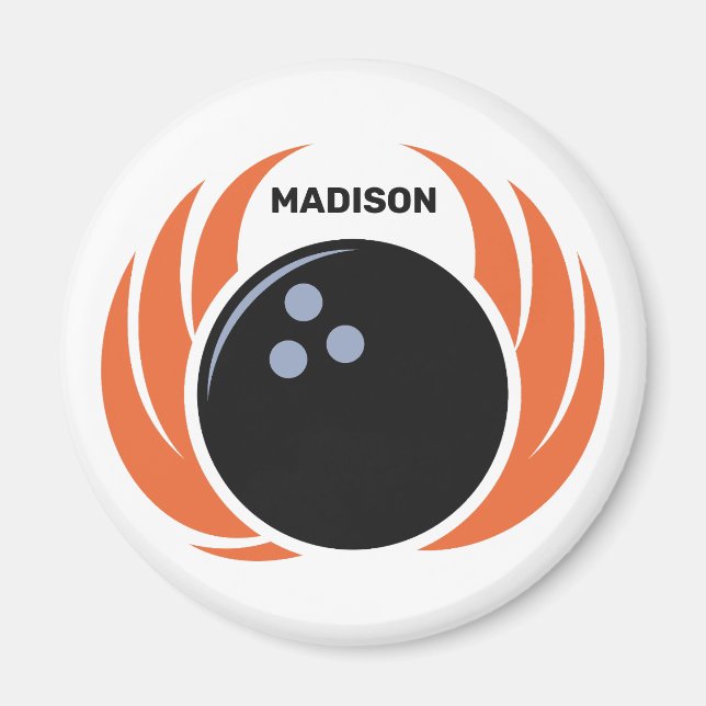 Individuelle Name Bowling Ball mit Flamme Magnet (Vorne)