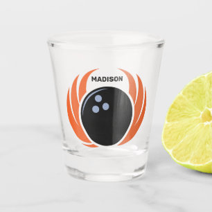 Individuelle Name Bowling Ball mit Flamme Schnapsglas