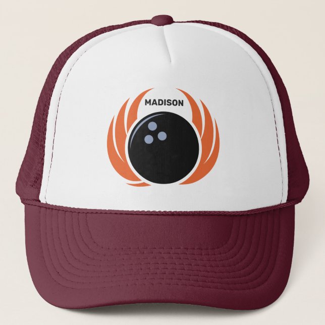 Individuelle Name Bowling Ball mit Flamme Truckerkappe (Vorderseite)