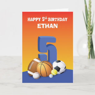 Individuelle Name Boy 5th Birthday Sports Balls Karte