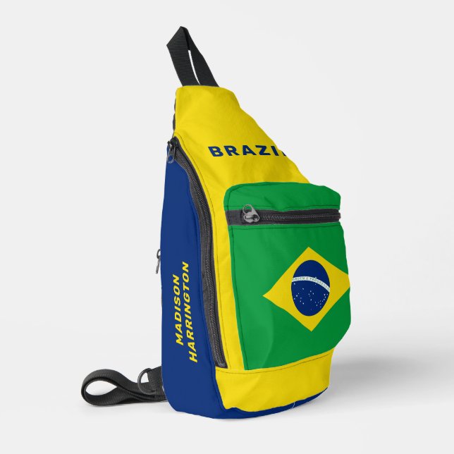 Individuelle Name Brasilien - Flagge Crossbody Bag (Linke Seite)