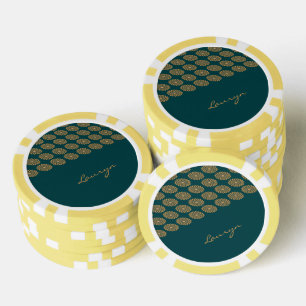 Individuelle Name braune Blüte auf Kieferngrün Pokerchips