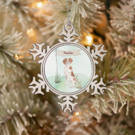Individuelle Name Brittany Haustier Hund Schneeflocken Zinn-Ornament