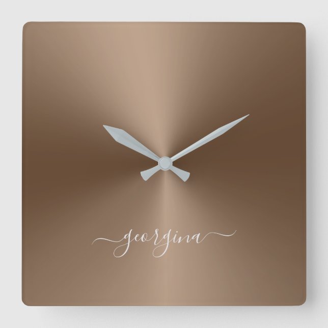 Individuelle Name Bronze Metallic Style Acrylic Quadratische Wanduhr (Vorderseite)