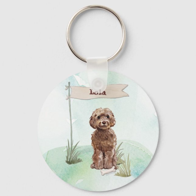 Individuelle Name Brown Cockapoo Haustier Hund Schlüsselanhänger (Vorderseite)