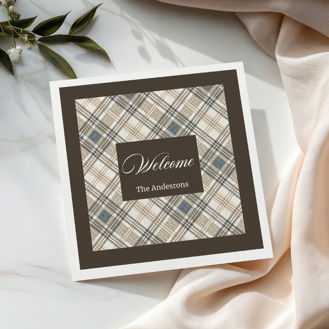 Individuelle Name Brown Gray von Neapel Serviette (Classic Geometric Napkins Custom Name Brown Grey)