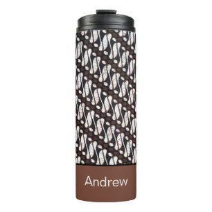Individuelle Name Brown White Java Ethnik Batik Thermosbecher