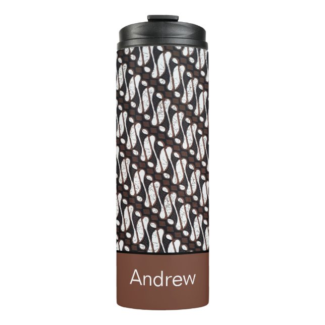 Individuelle Name Brown White Java Ethnik Batik Thermosbecher (Vorderseite)