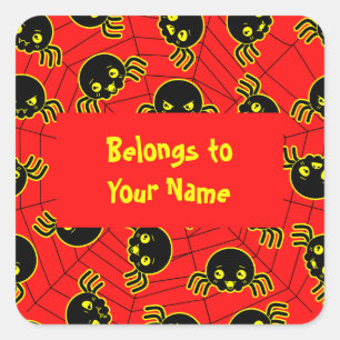 Individuelle Name Buchzeichen Funny Spiders Hallow Quadratischer Aufkleber
