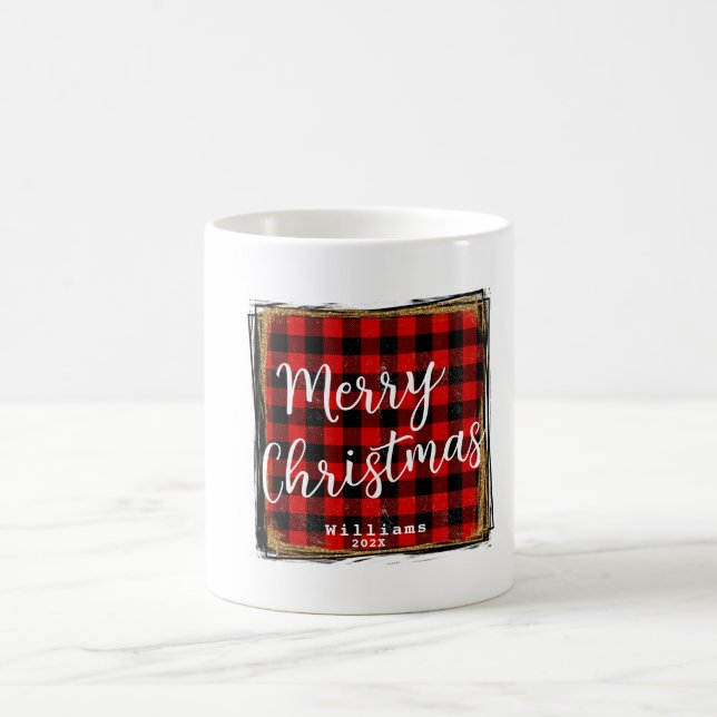 Individuelle Name Buffalo Red Kariert Frohe Weihna Kaffeetasse (Mittel)
