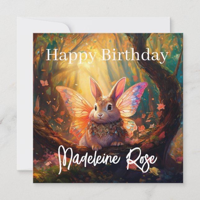 Individuelle Name Bunny verzaubert Wald Happy Birt Karte (Vorderseite)