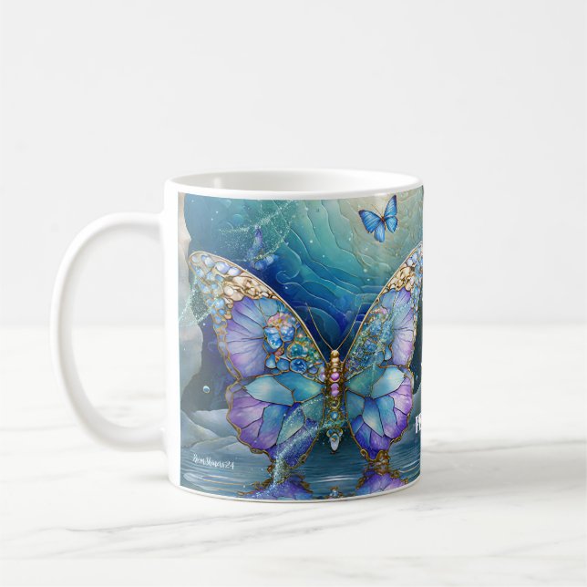Individuelle Name Butterfly Blue Lila Geschenk für Kaffeetasse (Links)