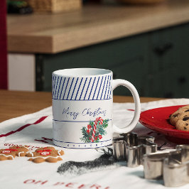 Individuelle Name | Candy Cane & Blue Stripes Weih Kaffeetasse