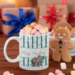 Individuelle Name | Candy Cane & Green Strips Weih Kaffeetasse