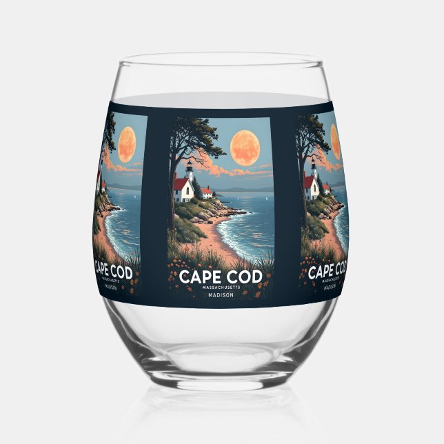 Individuelle Name Cape Cod Massachusetts Weinglas Ohne Stiel (Vorderseite)