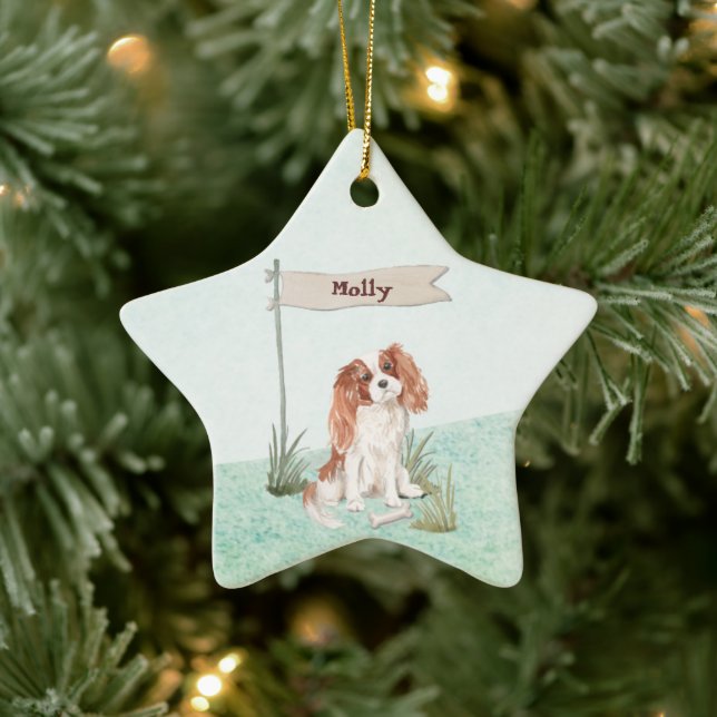 Individuelle Name Cavalier King Charles Spaniel Pe Keramik Ornament (Baum)