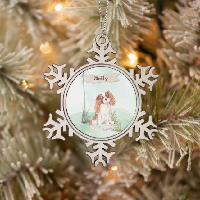 Individuelle Name Cavalier King Charles Spaniel Pe Schneeflocken Zinn-Ornament (Baum)
