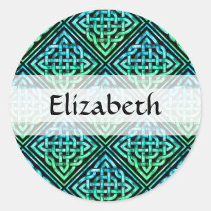 Individuelle Name Celtic Knot: Blue Green Round St Runder Aufkleber