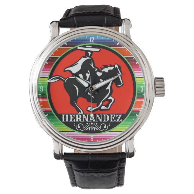 Individuelle Name Charro Horse Spanisch Mexikanisc Armbanduhr (Vorderseite)