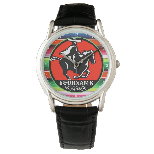 Individuelle Name Charro Horse Spanisch Mexikanisc Armbanduhr (Vorderseite)