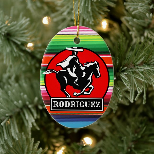 Individuelle Name Charro Horse Spanisch Mexikanisc Keramik Ornament (Baum)