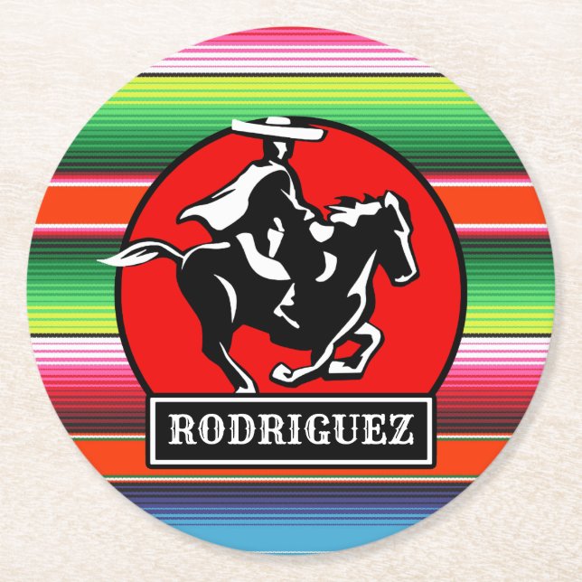 Individuelle Name Charro Horse Spanisch Mexikanisc Runder Pappuntersetzer (Vorderseite)
