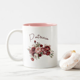 Individuelle Name Chic Burgundy Blume Zweifarbige Tasse