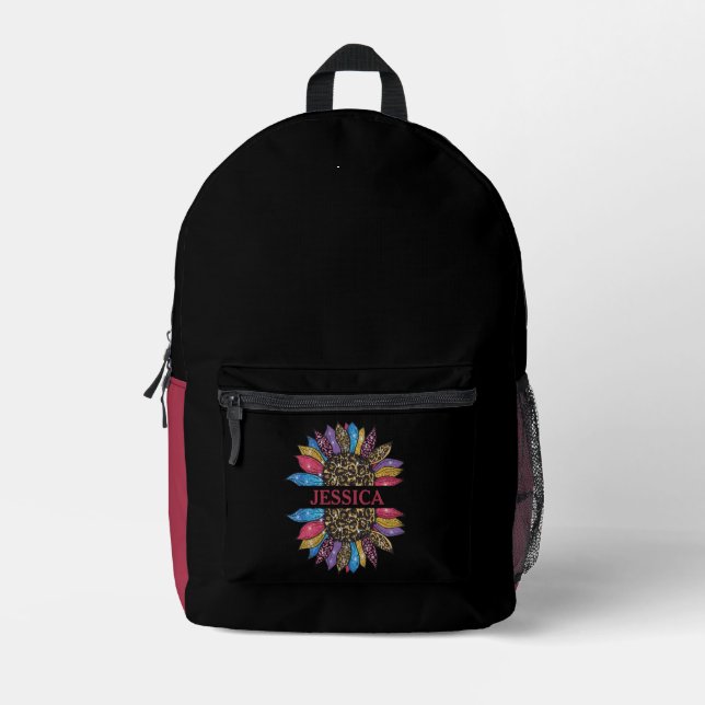 Individuelle Name Chic Sunflower Leopard Gefärbte  Bedruckter Rucksack (Vorderseite)