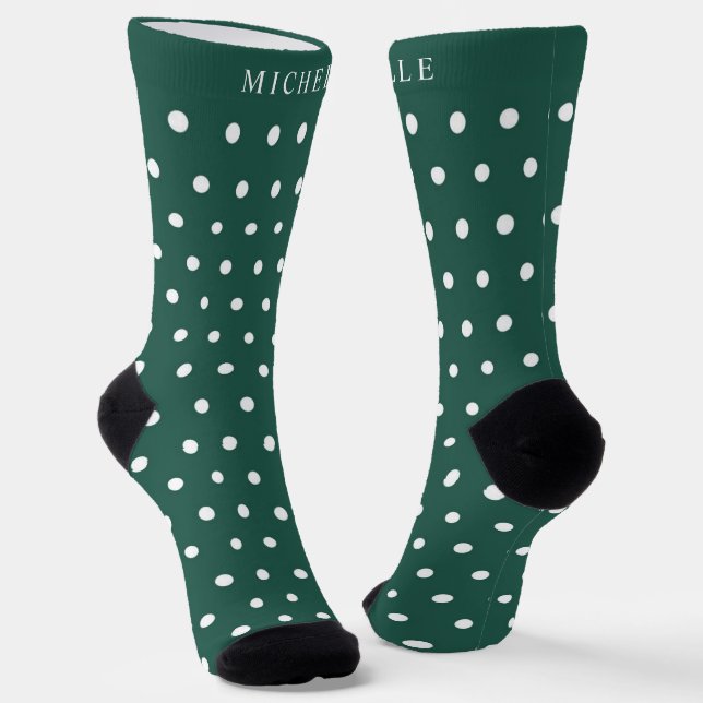 Individuelle Name Christmas Hunter Green Polka Dot Socken (Gewinkelt)