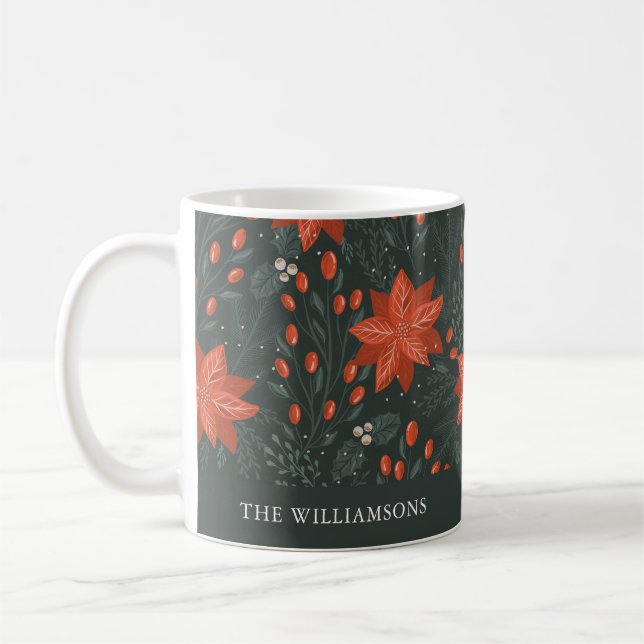 Individuelle Name Christmas Red Green Berries Poin Kaffeetasse (Links)