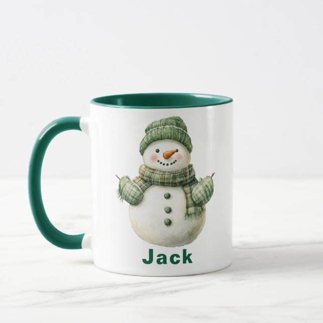 Individuelle Name Christmas Snowman Green Hat Tasse (Links)