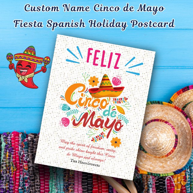 Individuelle Name Cinco de Mayo Fiesta Postkarte (Von Creator hochgeladen)