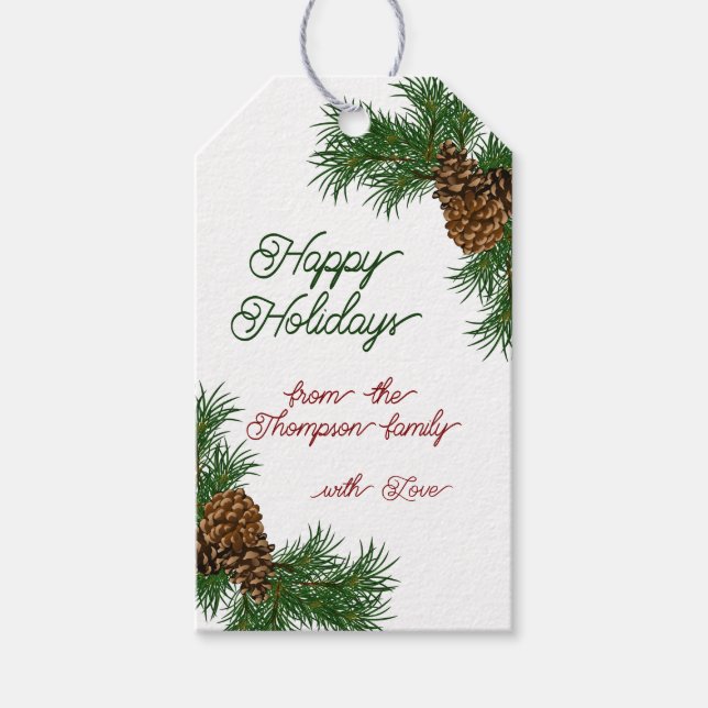 Individuelle Name Classy Pinecones Pinecones Branc Geschenkanhänger (Vorderseite)
