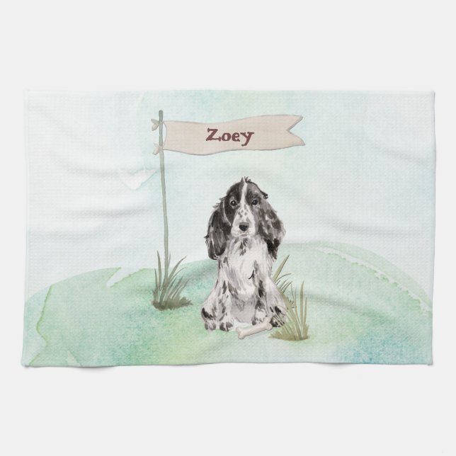 Individuelle Name Cocker Spanisch Haustier Hund Geschirrtuch (Horizontal)